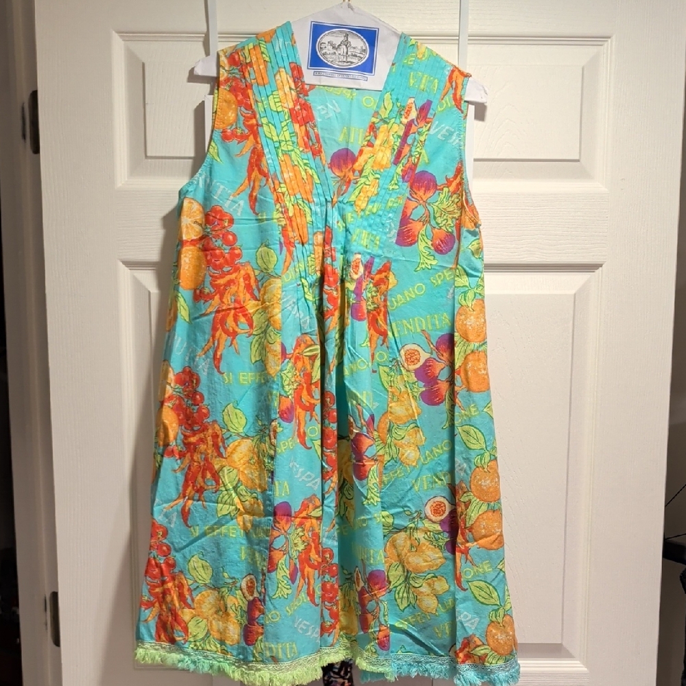 Moda Posa Aqua Fruit Print Sleeveless Summer Dress